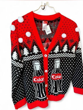 Coca-Cola Polar Bear Coke and Trees Ugly Christmas Sweater Cardigan Holiday